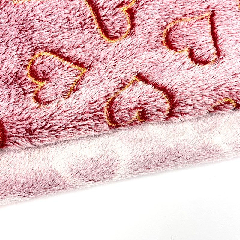 现货 双面法兰绒立体烫金小金心 烫金爱心拖鞋帽子地垫绒布面料