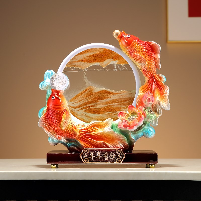 年年有余鱼流沙画摆件家居客厅酒柜玄关装饰品办公室乔迁开业礼物