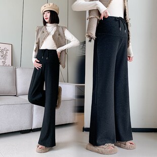宽松大码 外穿托腹喇叭裤 显瘦休闲裤 春装 孕妇裤 简约怀孕长裤 子春季