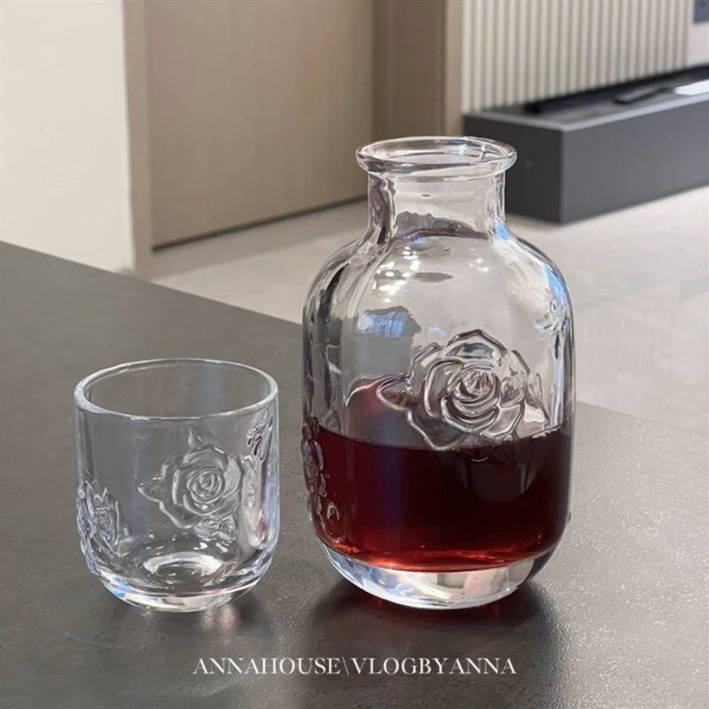 复古玫瑰杯壶杯一体套装凉水壶家用浮雕玻璃杯高颜值果汁壶饮料杯
