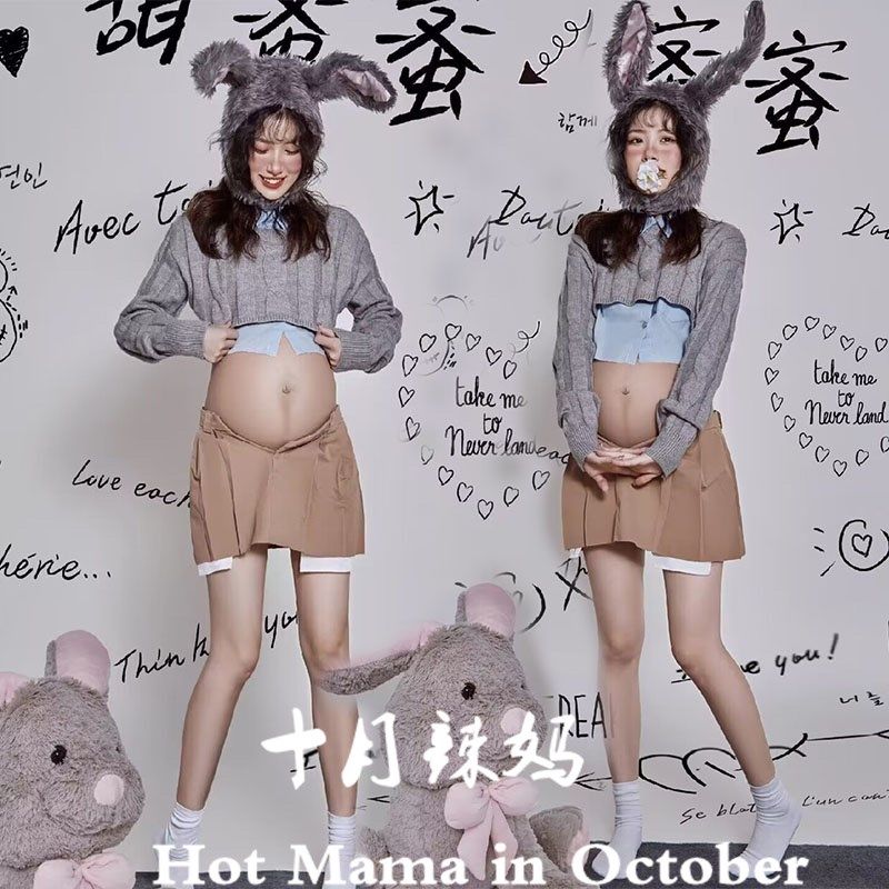 孕妇照服装兔年主题秋冬新款影楼摄影可爱写真艺术衣服孕妇拍照服