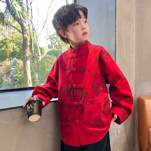 男童唐装中国风2025新款u外套男孩本命年红色国朝汉服拜年服演出