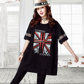 七分裤 大码 套 IA字版 上衣t恤衫 女装 200斤胖mm显瘦纯棉遮肚中长款