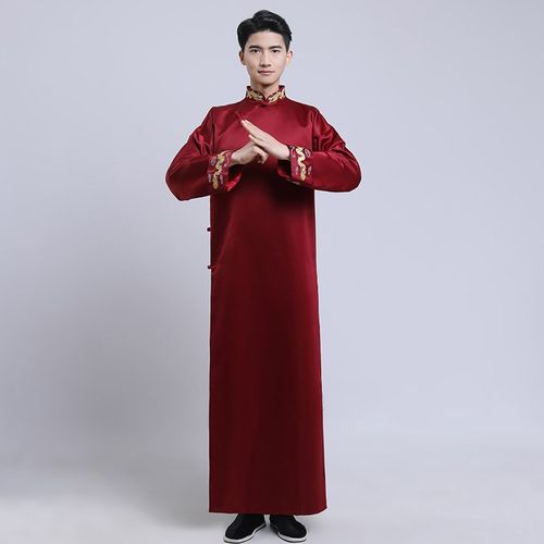 长衫相声服民国男大褂中国风中式绣花伴郎服舞台剧演出服长袍马褂