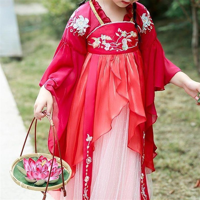 中国风女童汉服儿童夏季s短袖连衣裙古风小女孩超仙襦裙演出服古