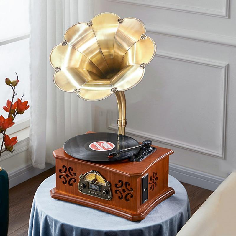 今墨复古留声机迷你小黑胶唱片机蓝牙老式仿古流声机实木留音机S5