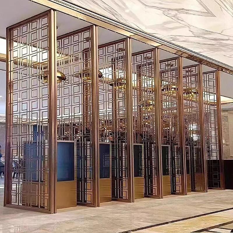 新中式不锈钢屏风隔断客厅玄关镂空遮挡餐厅饭店铁艺花格装饰定制