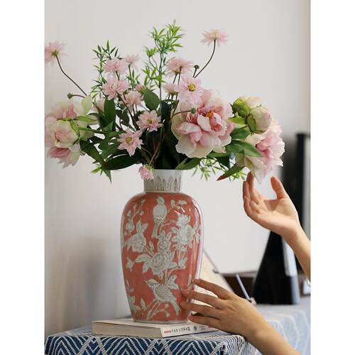 芙菡居品牙绯色灯笼瓶陶瓷花瓶客厅玄关餐桌电视柜手绘青花瓷摆件