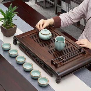 汉唐悠然茶盘实木 储水排水茶海 家用简约套装 茶具大号茶台抽屉式