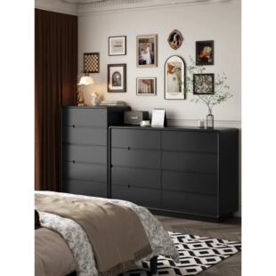 卧室床尾长条五斗柜高低组合靠墙储物收纳抽屉黑色柜2025新款实木