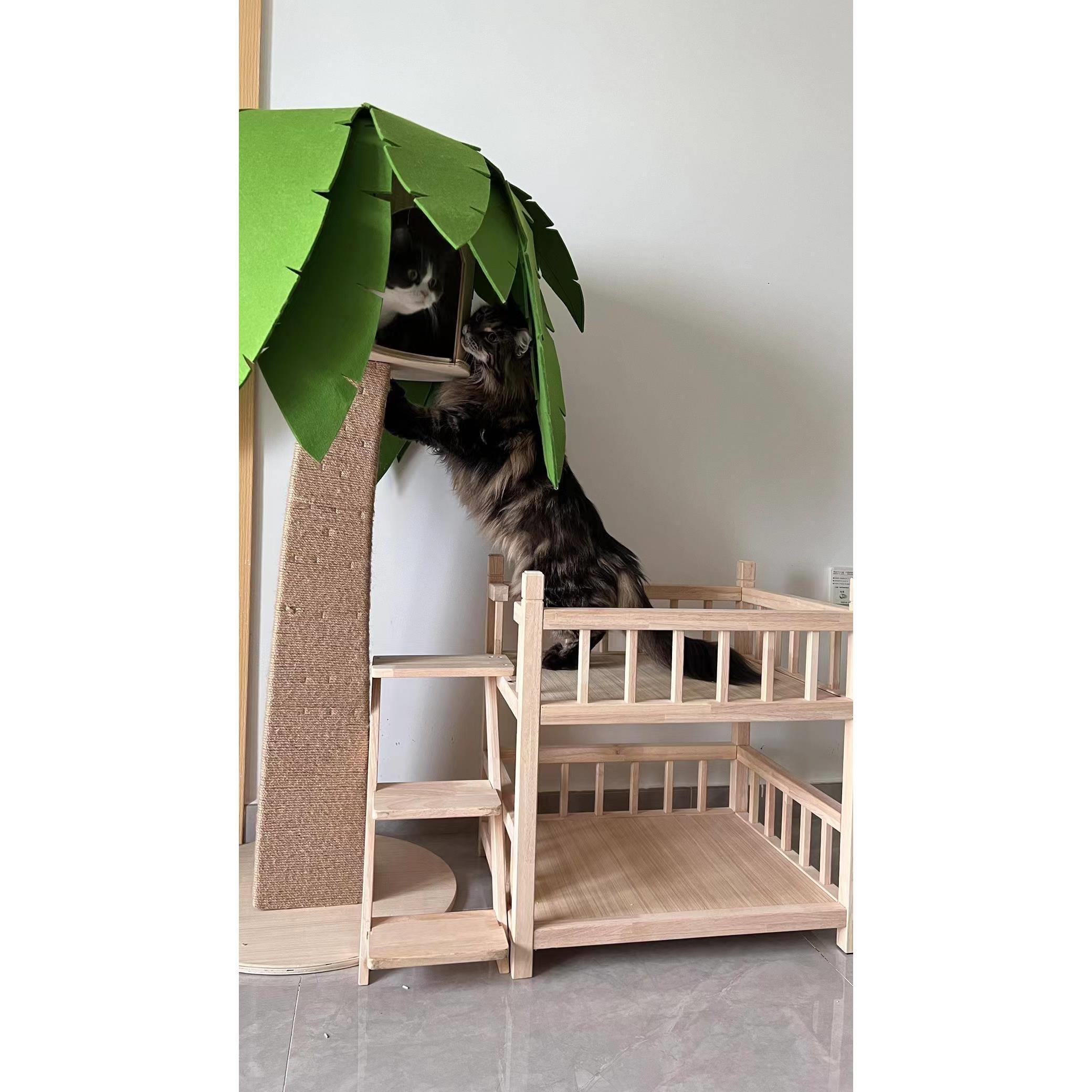 实木双层猫床狗狗床猫窝宠物床离地防潮小床四季通用椰子树猫抓板