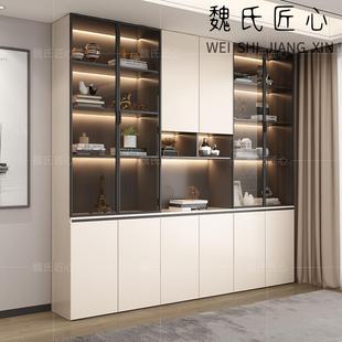 书柜书架一体带玻璃门定制组合柜储物展示柜家用整墙收纳防尘书橱