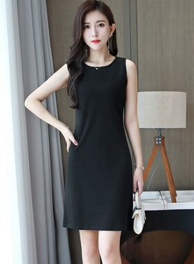 黑色背心裙内搭女夏季a字外穿中长款连体无袖裙子吊带打底连衣裙