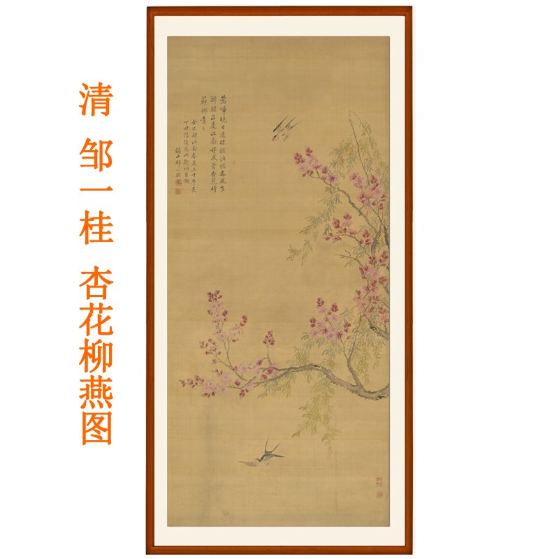 邹一桂杏花柳燕图花m鸟画国画装饰画客厅挂画卧室玄关画竖版卷轴