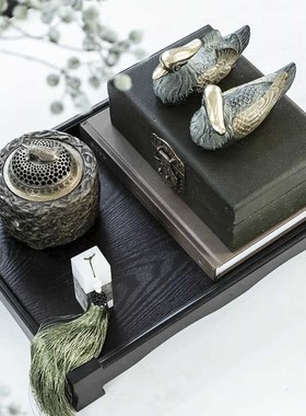 现代新中式铜鸳鸯香炉搭配摆件样板间桌面装饰品茶几飘窗托盘组合