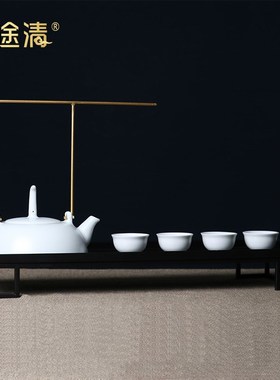 新中式白色茶具摆件样板房茶室软装饰品玄关电视柜茶几博古架家居