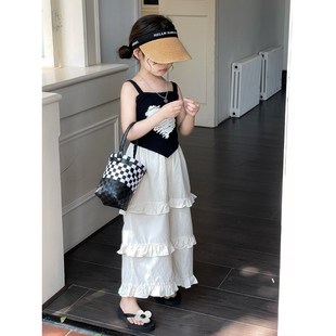 T恤花边长裤 时髦儿童洋气背心女宝夏季 两件 2025韩版 女童吊带套装