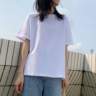 体袖 纯色纯白色t恤女短袖 t桖半袖 打底内搭2021年新款 纯棉宽松夏季