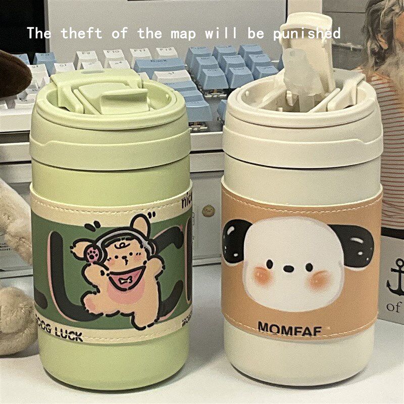 杯子女生保温杯高颜值学生吸管保冷咖啡杯便携双饮可爱儿童小水杯