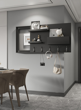 北欧现代简约电表遮挡装饰黑色极简多功能实木配电箱置物架创意