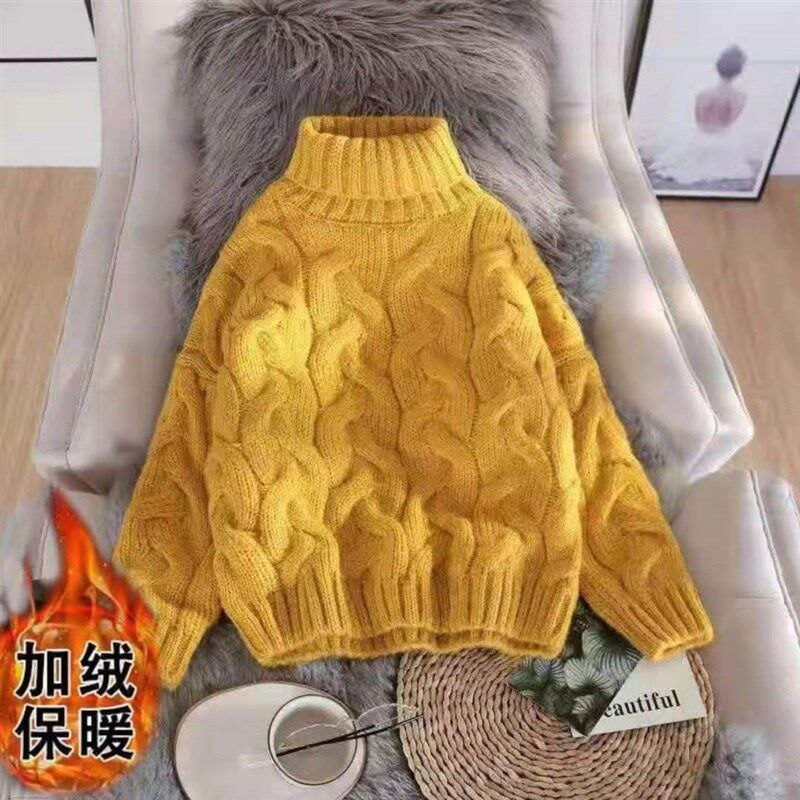 复古短款高领毛衣女装套头秋冬季宽松慵懒风麻花粗线外套加厚上衣