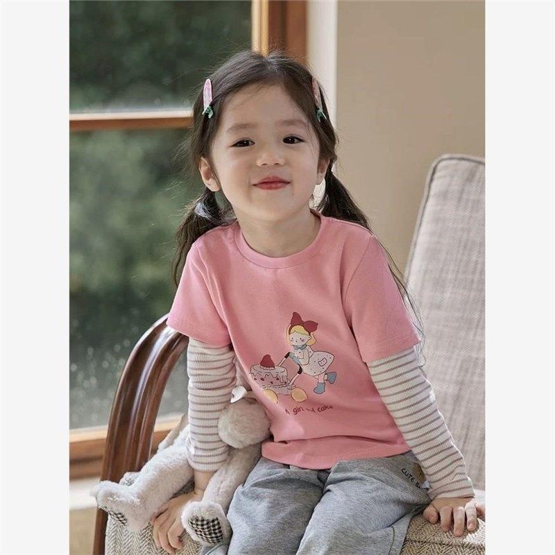 儿童纯棉长袖t恤女童春秋拼接袖上衣女孩休闲卫衣宝宝洋气打底衫,童装/婴儿装/亲子装,卫衣/绒衫,淘宝优惠券,粉丝福利购,淘宝优惠卷