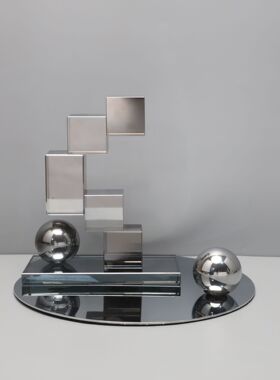 现代简约轻奢几何水晶方块摆件样板间办公桌桌面书托软装饰品摆设