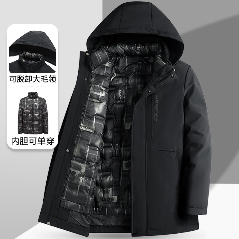 冬季男士中老年棉衣中长款加厚棉服可脱卸款棉袄中年爸爸冬装外套