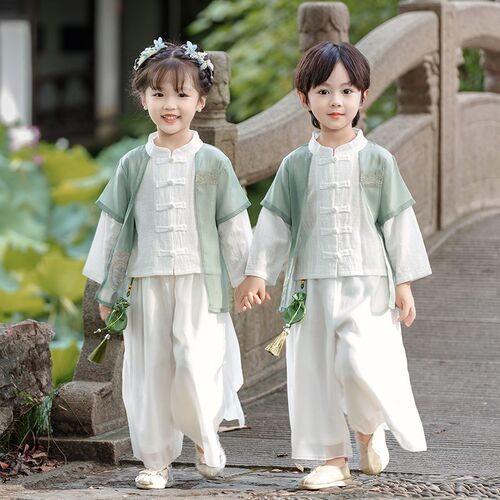 学生汉服男童中国风古装夏季改良女童唐装亲子中秋节幼儿园演出服