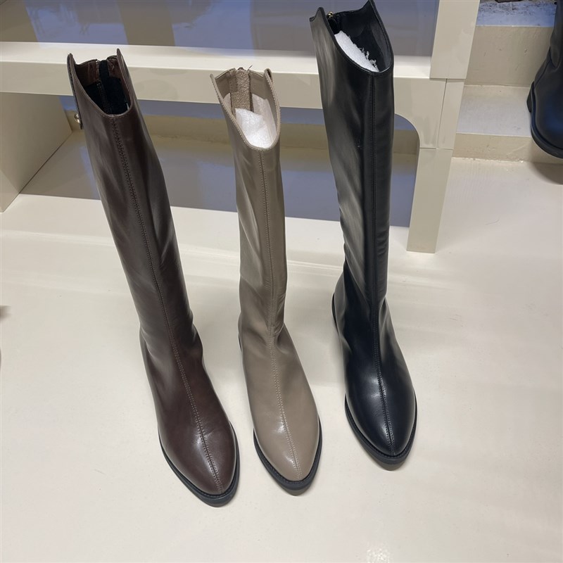 【彩蛋鞋】708-19q巨实惠超软加绒保暖后拉链纯色高筒尖头鞋女靴