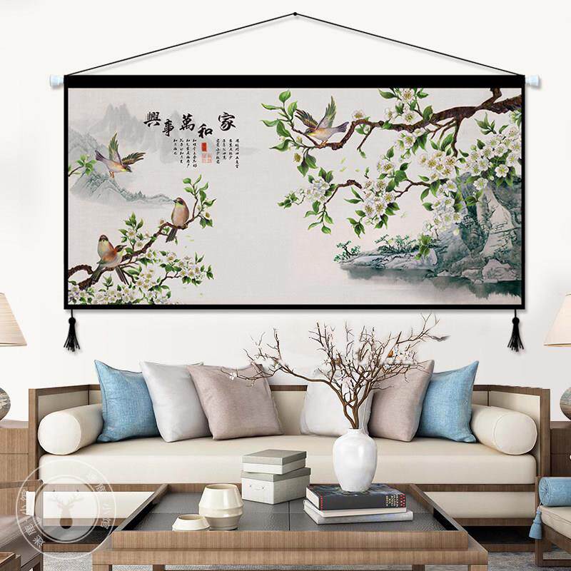 新中式工笔花鸟装饰画书房客厅壁画中国风挂画布艺背景墙挂布挂毯