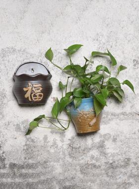 挂墙壁挂花盆陶瓷悬挂式多肉水培欧式创意阳台垂吊上装饰花器绿萝