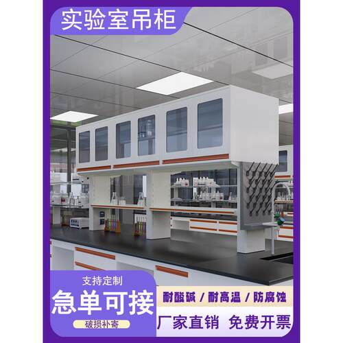 全钢实验台壁柜边台立柜工作台桌子化验室试剂架钢木试验台带吊柜