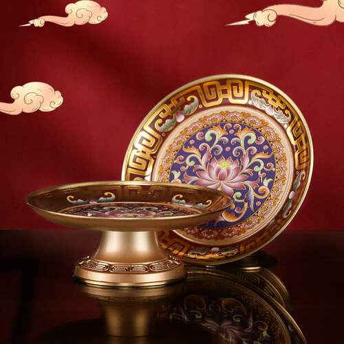 佛前家用财神爷供果果盘黄铜佛堂供佛莲花水果盘贡品托盘佛具用品