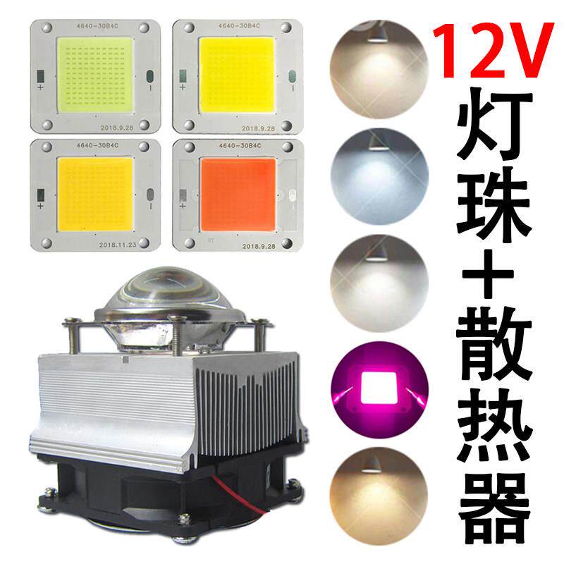 超亮12v爆燥灯水草灯珠全光谱大功率户外LED灯50w灯芯散热器DIY