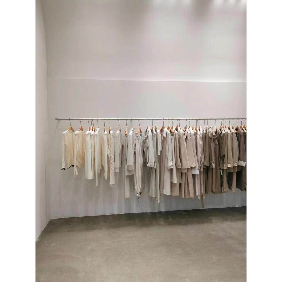 拉丝银女装店服装展示架不锈钢壁挂衣架侧壁挂童装架地埋墙