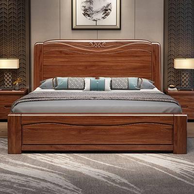 胡桃木实木床1.8米双人床中式现代简约1.5米主卧大床雕花储物婚床