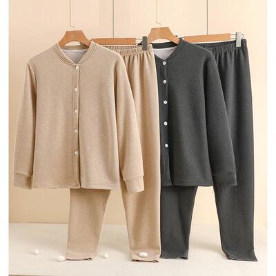 保暖开衫男士套装内衣德绒加厚秋冬发热中老年人毛衫系扣秋衣秋裤
