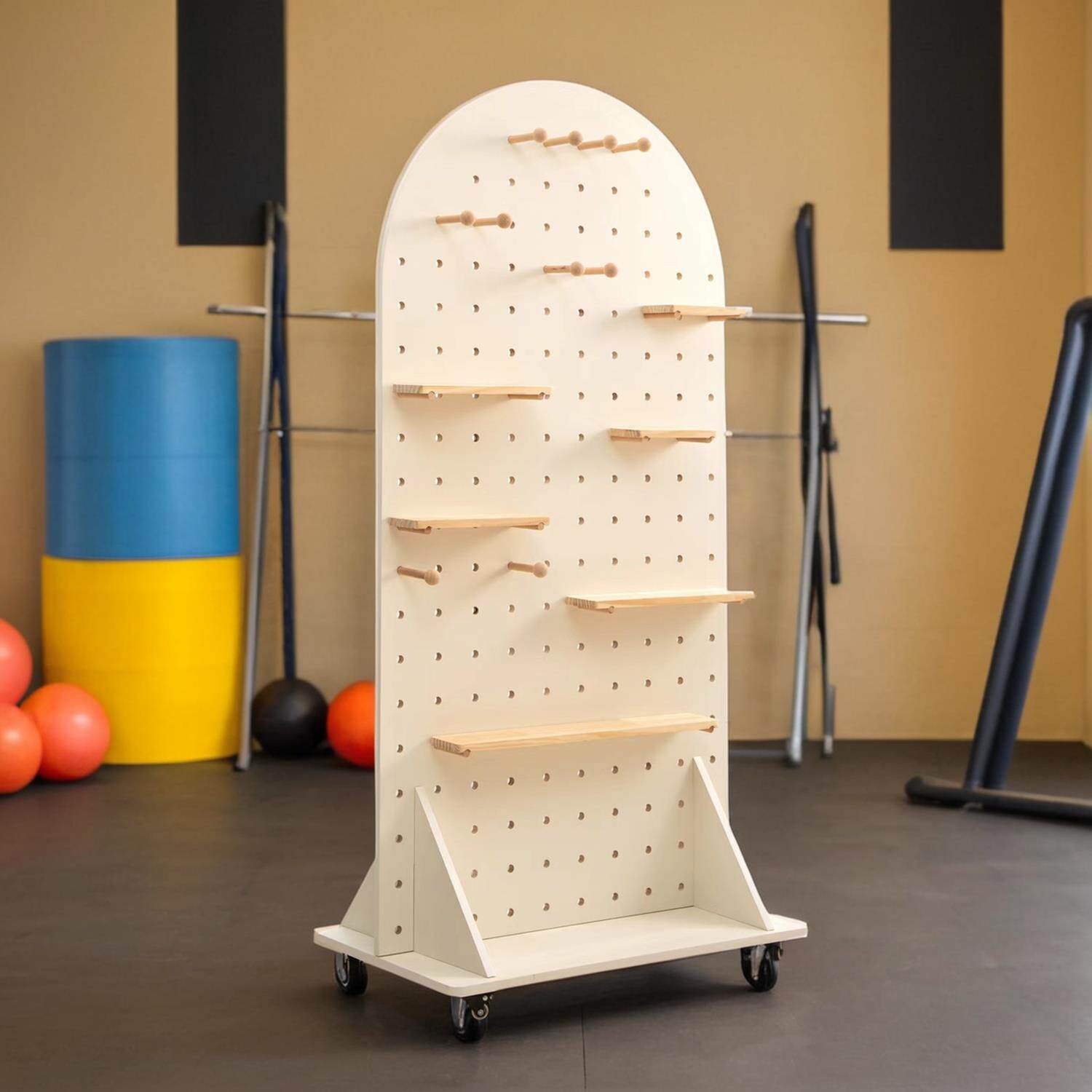 落地立式实木洞洞板置物架收纳展示架可移动带滑轮幼儿园健身器材