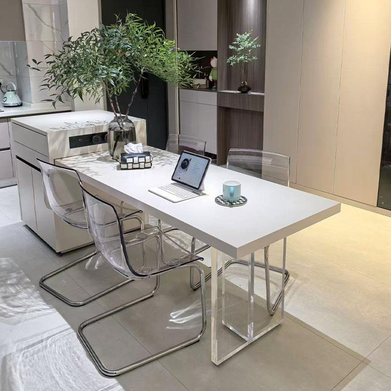 纯白岩板岛台餐桌可伸缩一体餐桌吧台倒台导台家用开 放式厨房定