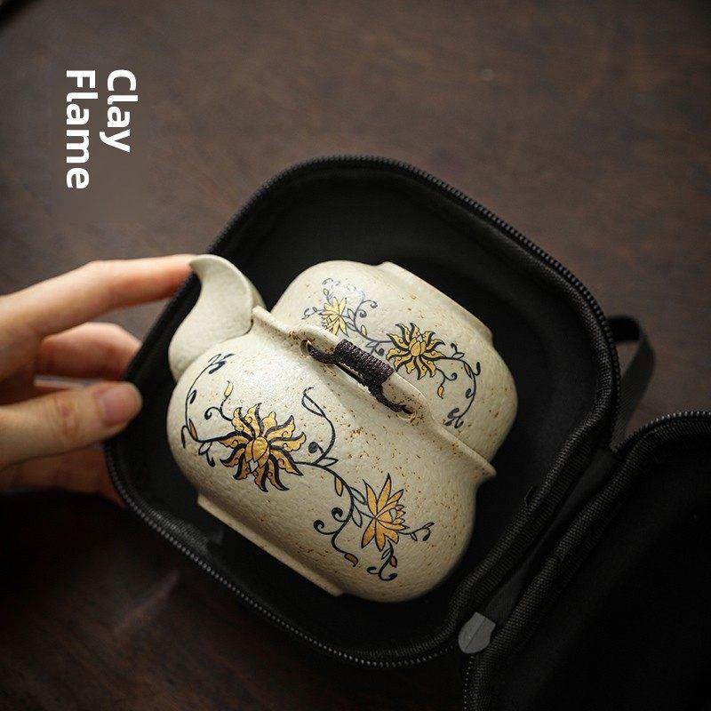 青花火石红快客杯旅行茶具套装便携包一壶三杯户外随身泡茶壶茶杯,餐饮具,旅行茶具,淘宝优惠券,粉丝福利购,淘宝优惠卷