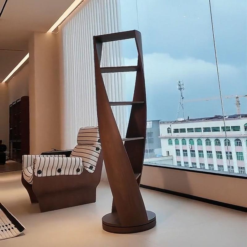 意式极简北美黑胡桃木旋转书架现代简约置物架客厅实木异形展示柜