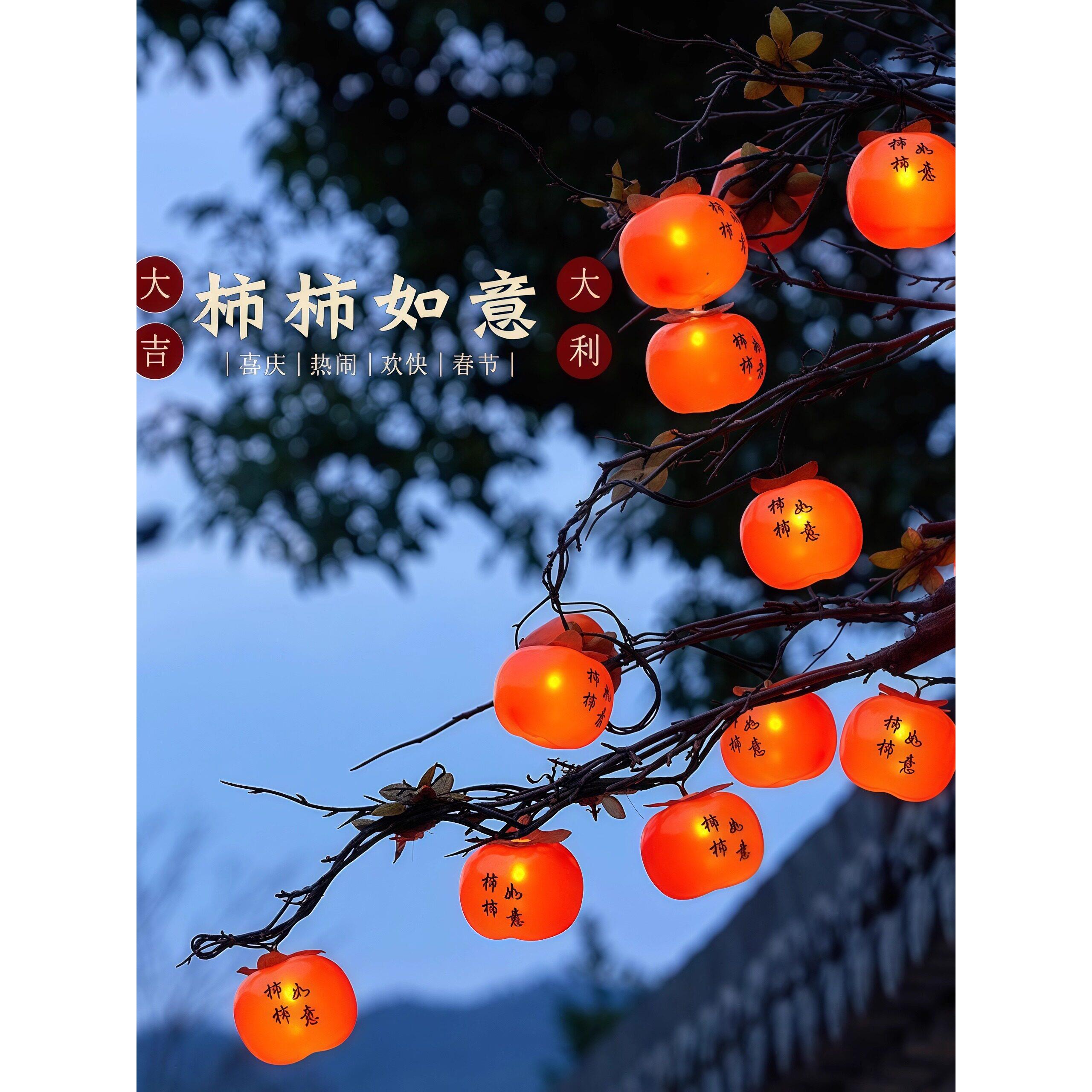太阳能柿子灯串led过年彩灯防水庭院装饰灯春节挂树上喜庆氛围灯