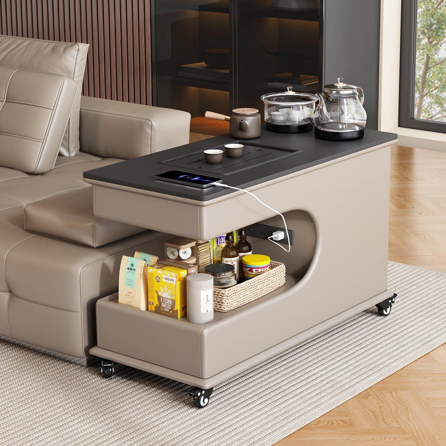 沙发边几岩板2025款客厅可移动沙发边柜一体烧水茶台小推车带排插,住宅家具,移动边几/推车,淘宝优惠券,粉丝福利购,淘宝优惠卷