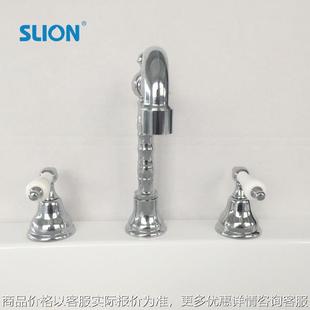 欧式 厂家全黄铜陶瓷双开把手洗脸面盆龙头嘴 复古冷热水龙
