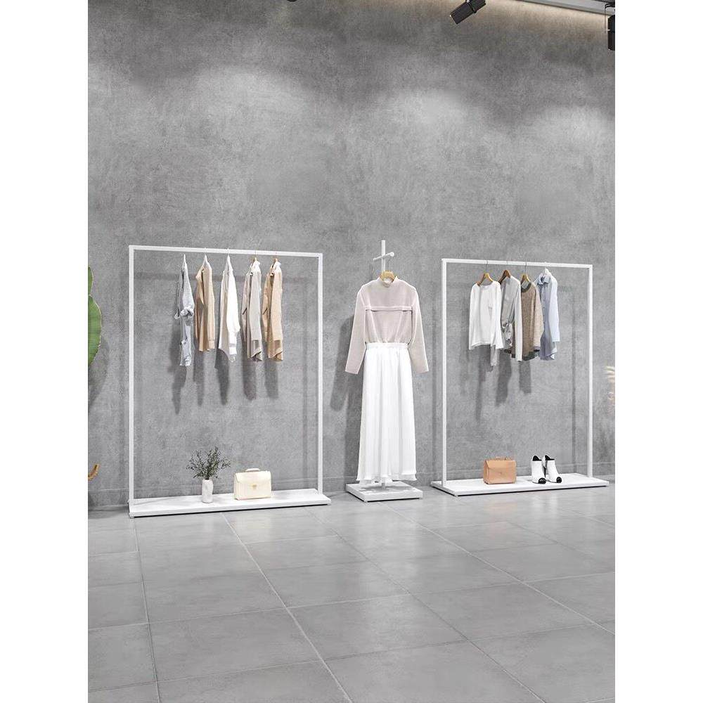服装店展示架白色服装架简约铁艺正挂女装店货架侧挂衣架陈列落地