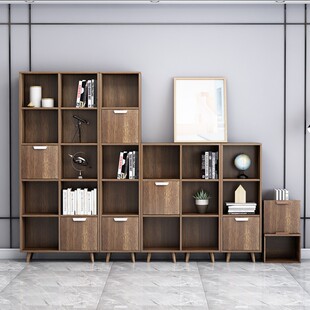 北欧轻奢客厅f储物柜落地矮书柜实木书架置物架儿童组合格子单元