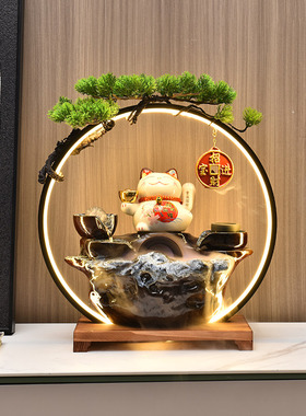 陶瓷招财猫流水桌面摆件循环水喷泉办公室风水轮装饰造景开业乔迁