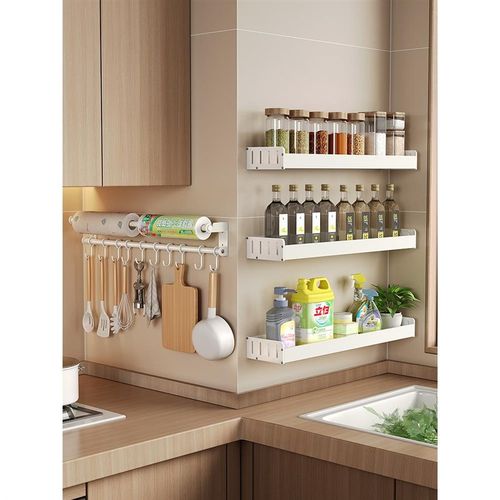 白色厨房挂钩免打孔壁挂式挂杆置物架厨具用品勺子锅铲收纳架挂架