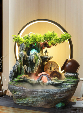小桥流水喷泉摆件客厅玄关电视柜桌面循环水风水轮装饰乔迁新居礼